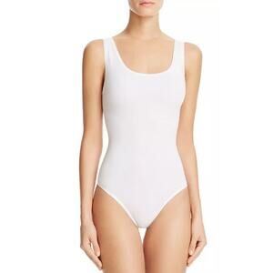 Yummie Womens Large/XL Ruby Scoopneck Bodysuit White Cotton Blend Seamless Thong